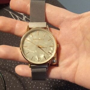 Aeropostale Men's Watch with Gold Case and Gray Strap